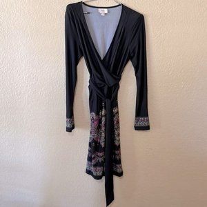 ECI navy blue stretch  knit wrap dress long sleeved sz 6